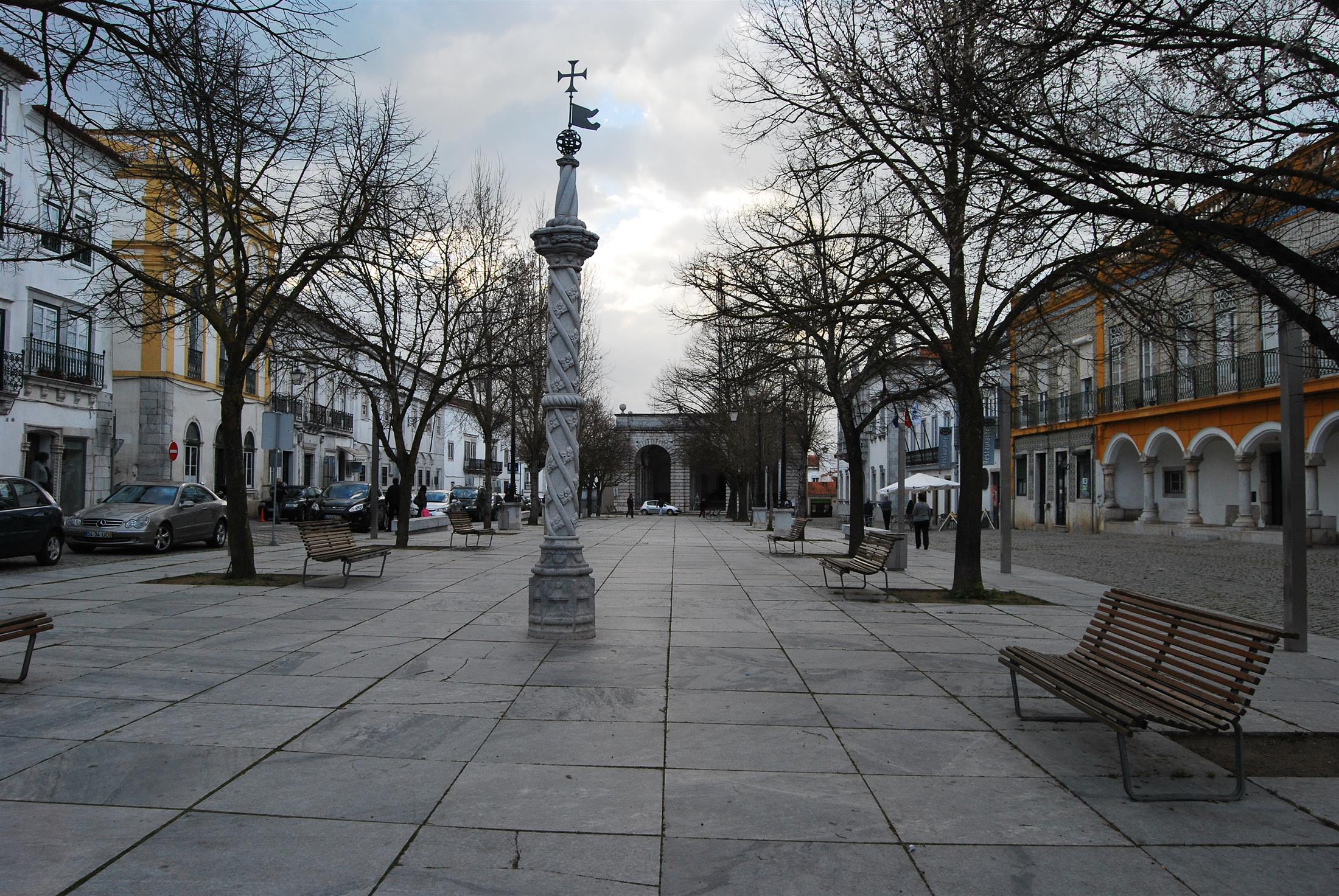 Historic square in Beja, with the Keep Tower in the background